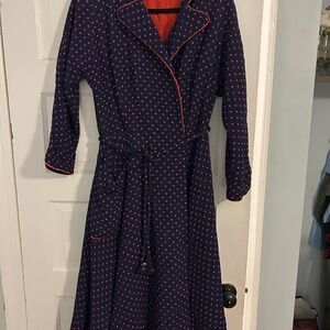 Vintage Navy Polka Dot Trench Coat